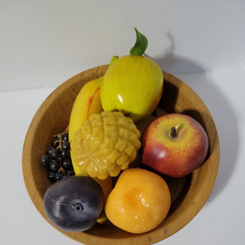 Vintage wood Bowl‎ With Faux Plastic Fruit Farmhouse Decor - Picture 2 of 4